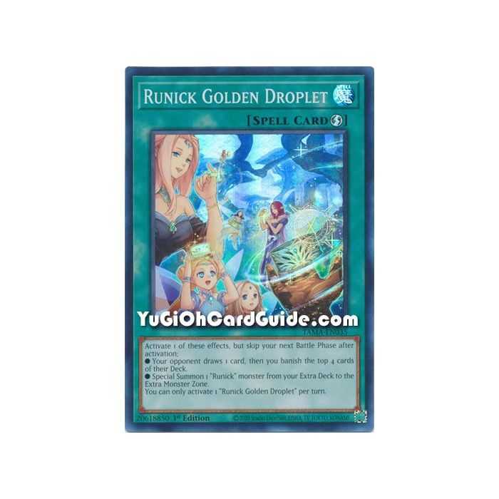 Runick Golden Droplet (Super Rare) – Tactical Masters | Carta YUGIOH en México