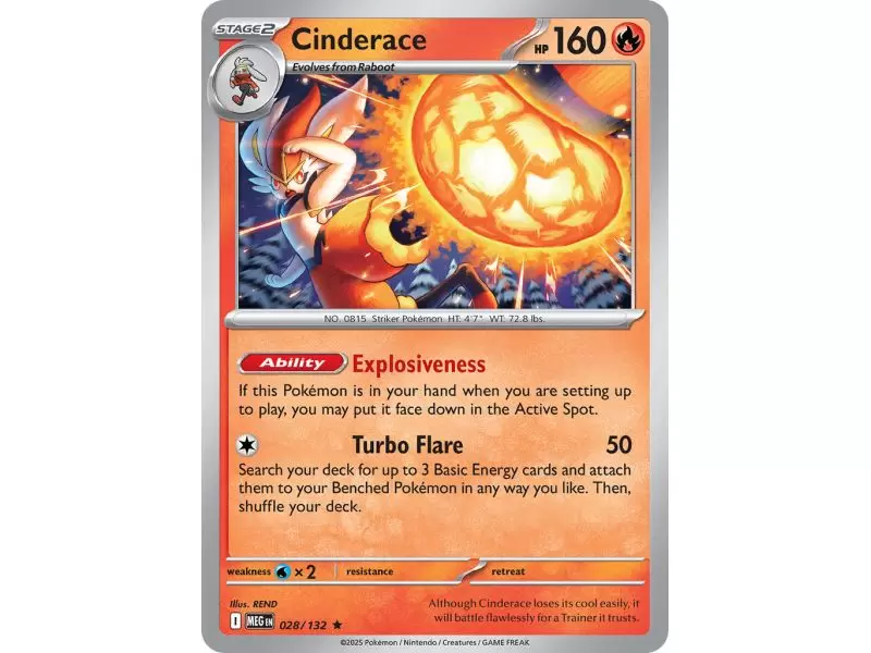 Cinderace (Rare/Reverse Holofoil) – ME01 Mega Evolution | Carta POKEMON en México
