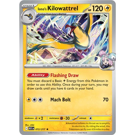Iono's Kilowattrel (Rare/Reverse Holofoil)